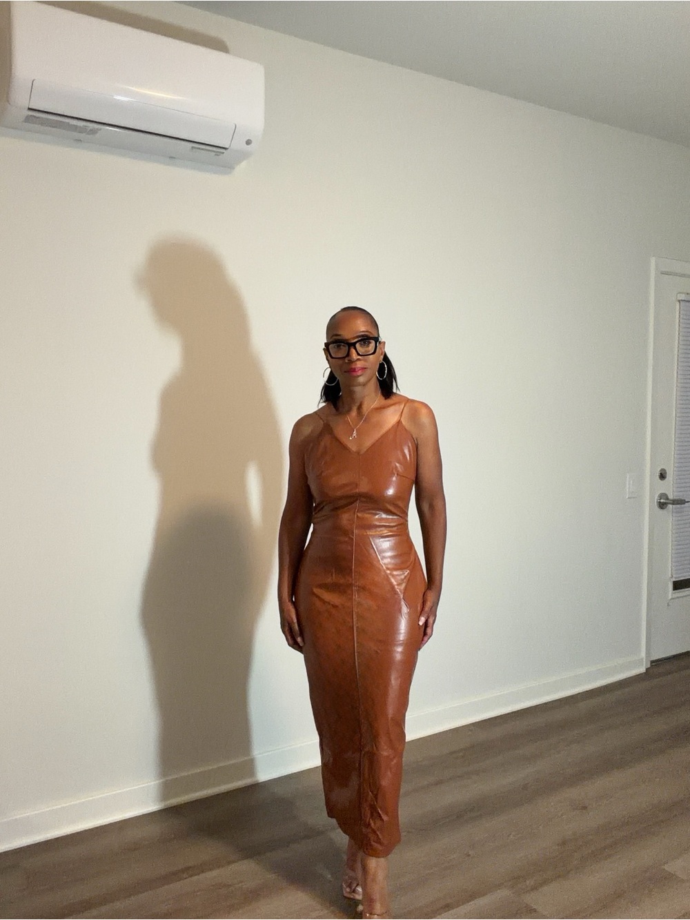 Brown Faux Leather Midi Dress - Picture 3 of 4